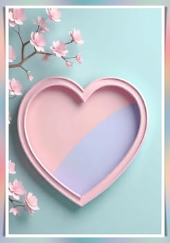 Valentine's Day background with hearts .Pastel colors.Valentine's day greeting card with heart.Minimal Valentine's Day concept. 3D rendering.Valentine's Day greeting card with hearts in pastel colors.Minimal love concept.Computer digital drawing.