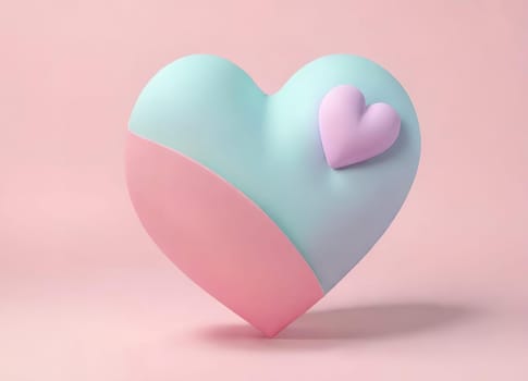 Valentine's Day background with hearts .Pastel colors.Valentine's day greeting card with heart.Minimal Valentine's Day concept. 3D rendering.Valentine's Day greeting card with hearts in pastel colors.Minimal love concept.Computer digital drawing.