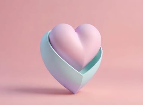 Valentine's Day background with hearts .Pastel colors.Valentine's day greeting card with heart.Minimal Valentine's Day concept. 3D rendering.Valentine's Day greeting card with hearts in pastel colors.Minimal love concept.Computer digital drawing.