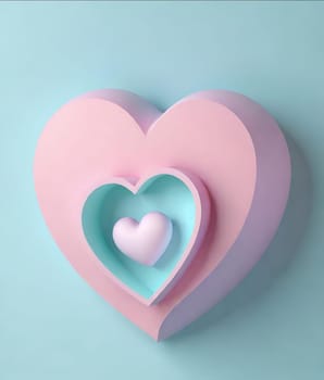 Valentine's Day background with hearts .Pastel colors.Valentine's day greeting card with heart.Minimal Valentine's Day concept. 3D rendering.Valentine's Day greeting card with hearts in pastel colors.Minimal love concept.Computer digital drawing.