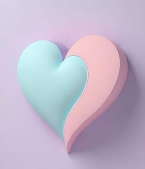 Valentine's Day background with hearts .Pastel colors.Valentine's day greeting card with heart.Minimal Valentine's Day concept. 3D rendering.Valentine's Day greeting card with hearts in pastel colors.Minimal love concept.Computer digital drawing.