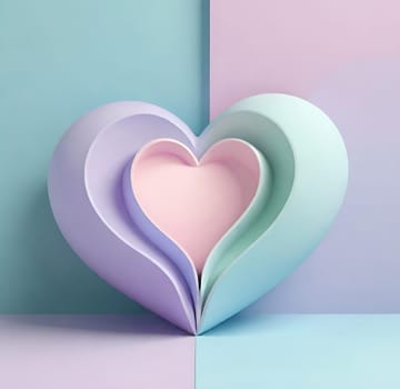 Valentine's Day background with hearts .Pastel colors.Valentine's day greeting card with heart.Minimal Valentine's Day concept. 3D rendering.Valentine's Day greeting card with hearts in pastel colors.Minimal love concept.Computer digital drawing.