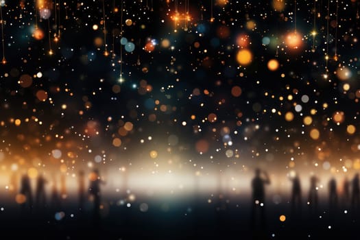 Group people at huge dance festival partying at night background. Generative AI.