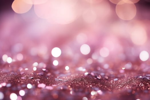 Glitter pink blurred bokeh lights background. Generative AI.