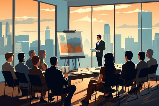 Illustration of a business meeting or presentation and training. Gemerative AI.