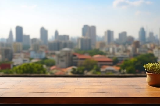 Empty top table no objects on the table blurred bangkok in the background. Generative AI.
