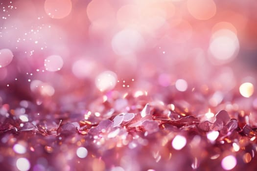 Glitter pink blurred bokeh lights background. Generative AI.