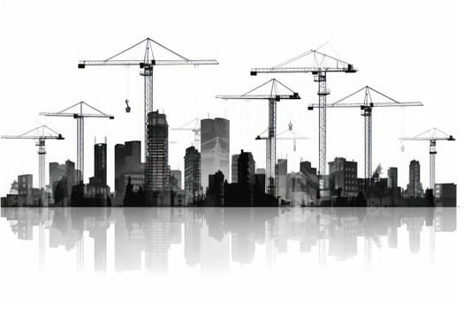 Silhouette of a construction site isolated on transparent background. Generative AI.