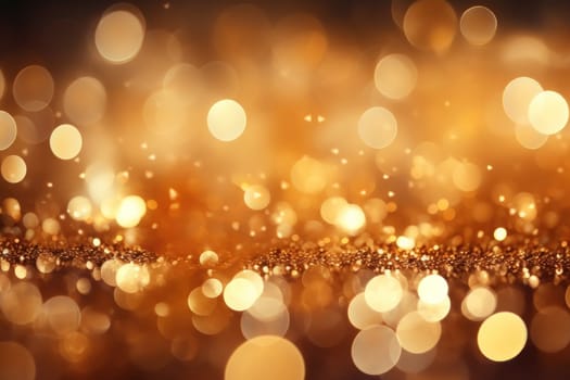 Glitter gold blurred bokeh lights background. Generative AI.
