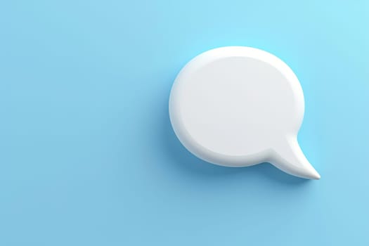Stylized white 3D speech bubble on a serene blue background, perfect for dialogues, messaging apps, communication design elements, social media. Copy space for text. Generative AI
