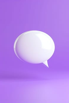 A 3D speech bubble on a violet background provides a vibrant, modern template for communication-themed graphics, ads, and social media content. Vertical picture. Generative AI