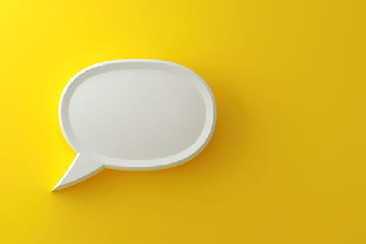 A bold white empty 3D speech bubble on a vivid yellow backdrop, ideal for vibrant advertisements, engaging social media content, and dynamic graphic designs. Copy space for text. Generative AI