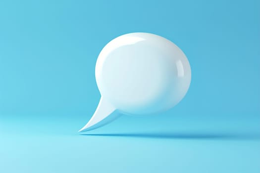 Stylized white 3D speech bubble on a serene blue background, perfect for dialogues, messaging apps, communication design elements, social media. Copy space for text. Generative AI
