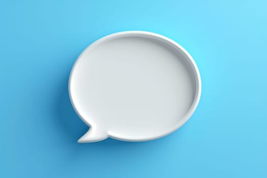 Stylized white 3D speech bubble on a serene blue background, perfect for dialogues, messaging apps, communication design elements, social media. Copy space for text. Generative AI