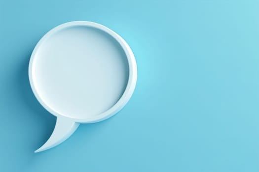 Stylized white 3D speech bubble on a serene blue background, perfect for dialogues, messaging apps, communication design elements, social media. Copy space for text. Generative AI