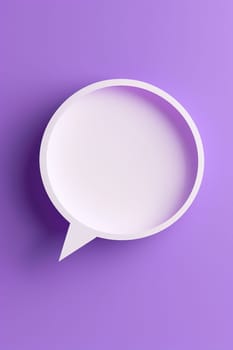 A 3D speech bubble on a violet background provides a vibrant, modern template for communication-themed graphics, ads, and social media content. Vertical picture. Generative AI