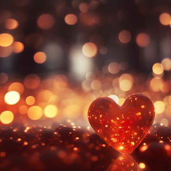 Illuminated heart shape amidst shimmering bokeh lights.