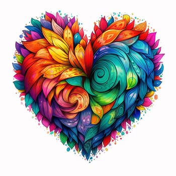 Colorful heart illustration with vibrant, swirling patterns and floral motifs.