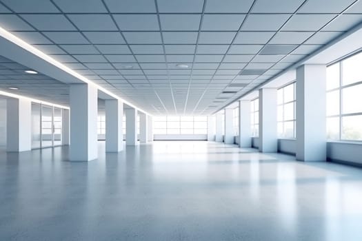 Empty office open space interior. Generative AI.