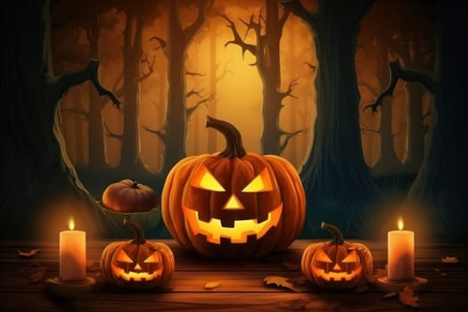 Halloween pupmkin orange empty space Background. Generative AI.