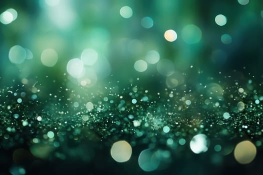 Glitter green blurred bokeh lights background. Generative AI.