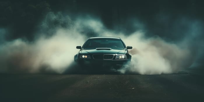A car drifting leaving behind smoke. Generative AI.