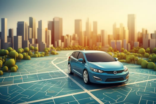 Road with GPS navigation on city map. Car road, street, highway roadmap. Generative AI.