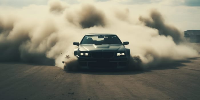 A car drifting leaving behind smoke. Generative AI.
