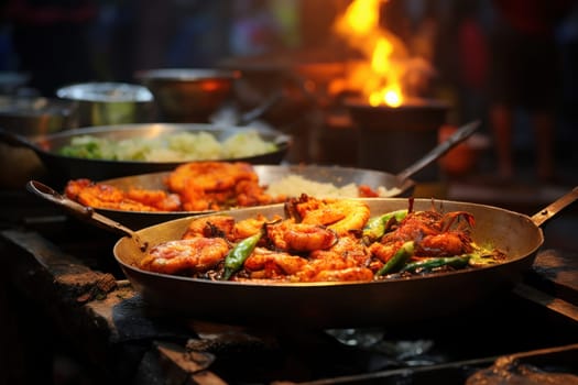 Happy Indian vendor selling streets food in India. Generative AI.