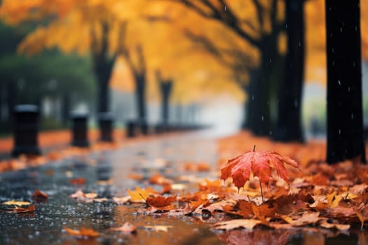 Drizzle Rainy day in autumn background and wallpaper. Generative AI.