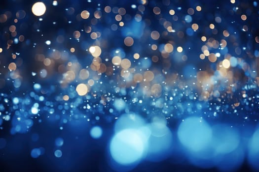 Glitter Blue blurred bokeh lights background. Generative AI.