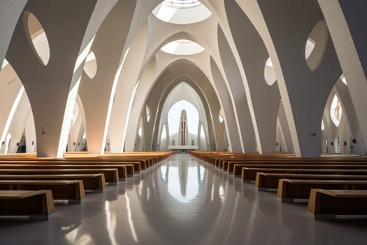 Empty interior shape of the churches amplifies spiritual energy. Generative AI.