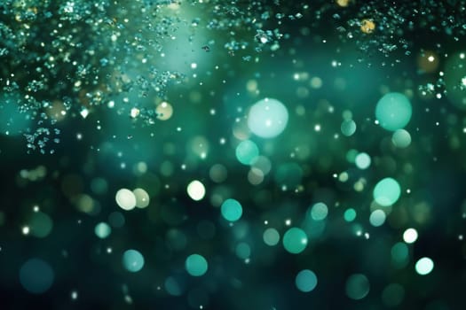 Glitter green blurred bokeh lights background. Generative AI.