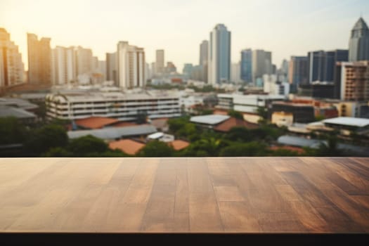 Empty top table no objects on the table blurred bangkok in the background. Generative AI.