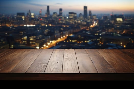 Empty table surface blurred Landmarks around the world in the background. Generative AI.
