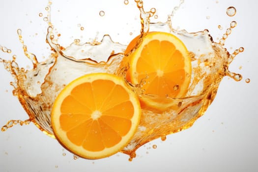 Splash effect of lemon, high speed photography, on plain white background. Generative AI.