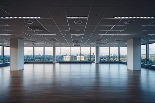 Empty office open space interior. Generative AI.