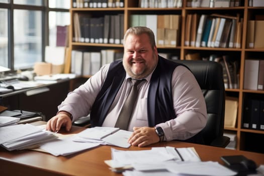 Man manager plus size office background. Generative AI.