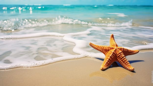 Starfish on the beach in the sea. selective focus. nature Generative AI,