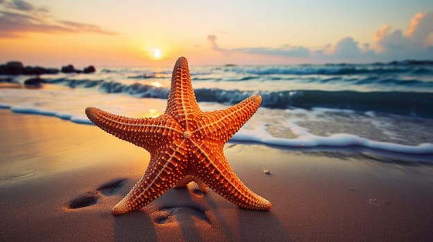 Starfish on the beach in the sea. selective focus. nature Generative AI,