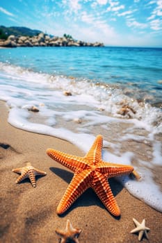 Starfish on the beach in the sea. selective focus. nature Generative AI,