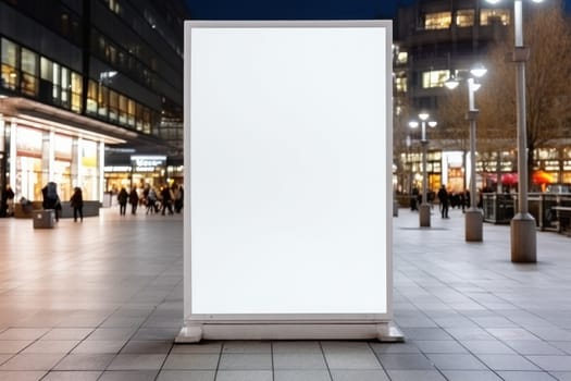 Public shopping center mall advertisement board space as empty blank white mockup. Generative AI.