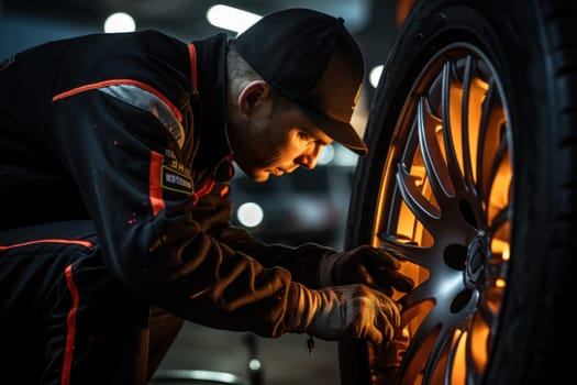 How to get lug nuts off tire, stock photo, professional color grading. Generative AI.
