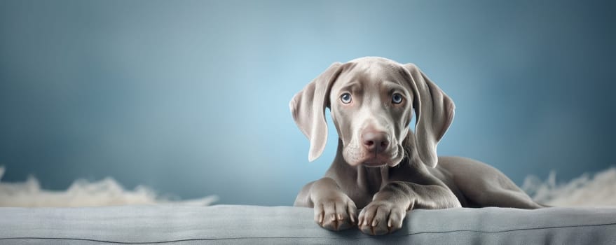 Weimaraner dog on soft color background. Generative AI.