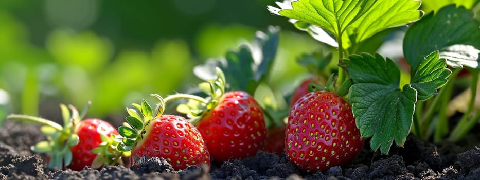 Strawberries growing in the garden, selective focus. food Generative AI,