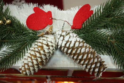 New Year's decoration from pine cones and a Christmas tree.