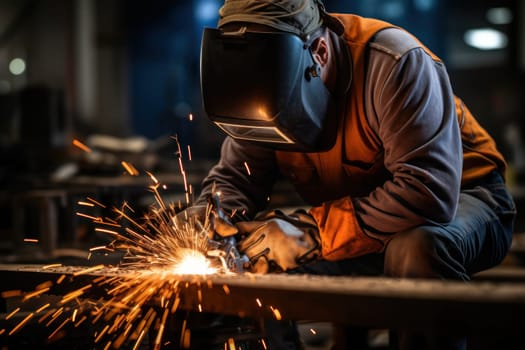 Workers and welders who perform arc welding in factories. Generative AI.