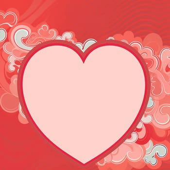 A heart shape frame mock up with a swirling red pattern background.