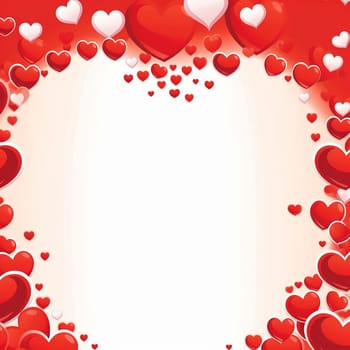 A festive array of hearts in varying sizes on a red and white background.