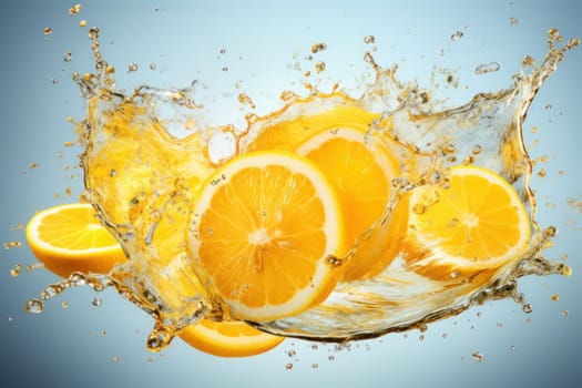 Splash effect of lemon, high speed photography, on plain white background. Generative AI.